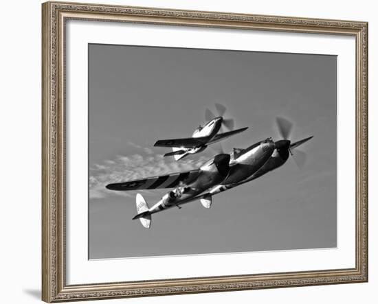 A P-38 Lightning and P-51D Mustang in Flight-Stocktrek Images-Framed Photographic Print