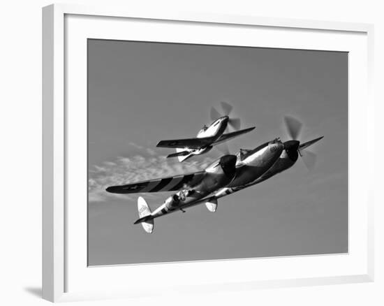 A P-38 Lightning and P-51D Mustang in Flight-Stocktrek Images-Framed Photographic Print