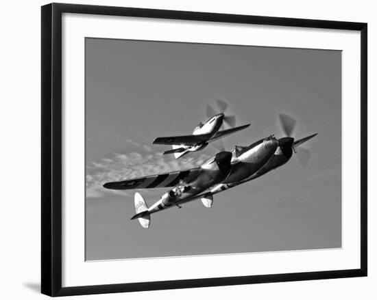 A P-38 Lightning and P-51D Mustang in Flight-Stocktrek Images-Framed Photographic Print