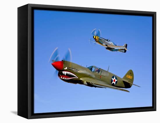 A P-40E Warhawk and a P-51D Mustang Kimberly Kaye in Flight-Stocktrek Images-Framed Premier Image Canvas