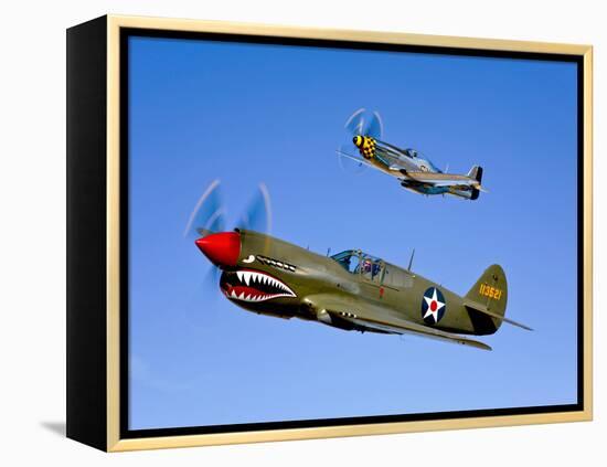 A P-40E Warhawk and a P-51D Mustang Kimberly Kaye in Flight-Stocktrek Images-Framed Premier Image Canvas