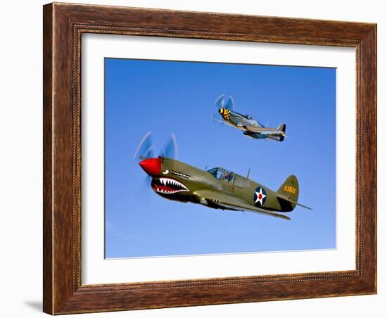 A P-40E Warhawk and a P-51D Mustang Kimberly Kaye in Flight-Stocktrek Images-Framed Photographic Print