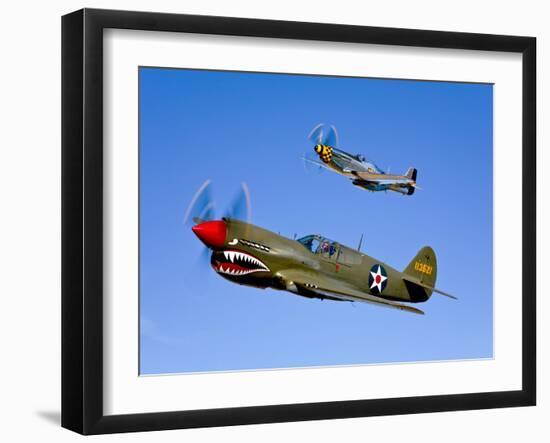 A P-40E Warhawk and a P-51D Mustang Kimberly Kaye in Flight-Stocktrek Images-Framed Photographic Print