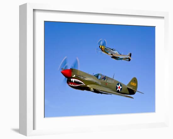 A P-40E Warhawk and a P-51D Mustang Kimberly Kaye in Flight-Stocktrek Images-Framed Photographic Print