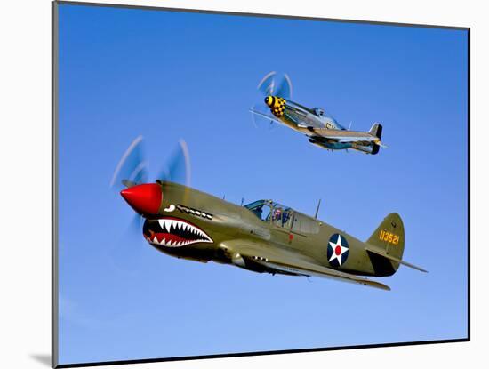 A P-40E Warhawk and a P-51D Mustang Kimberly Kaye in Flight-Stocktrek Images-Mounted Photographic Print
