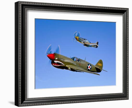 A P-40E Warhawk and a P-51D Mustang Kimberly Kaye in Flight-Stocktrek Images-Framed Photographic Print