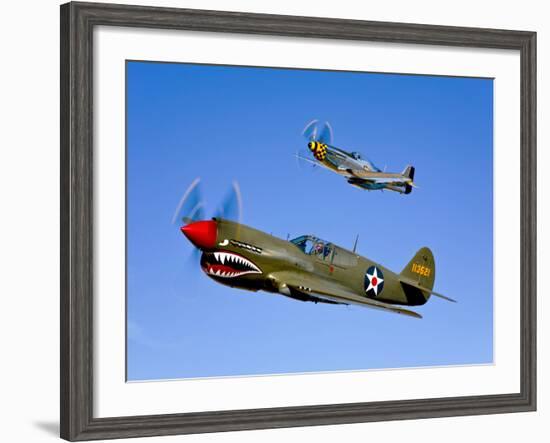 A P-40E Warhawk and a P-51D Mustang Kimberly Kaye in Flight-Stocktrek Images-Framed Photographic Print