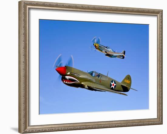 A P-40E Warhawk and a P-51D Mustang Kimberly Kaye in Flight-Stocktrek Images-Framed Photographic Print