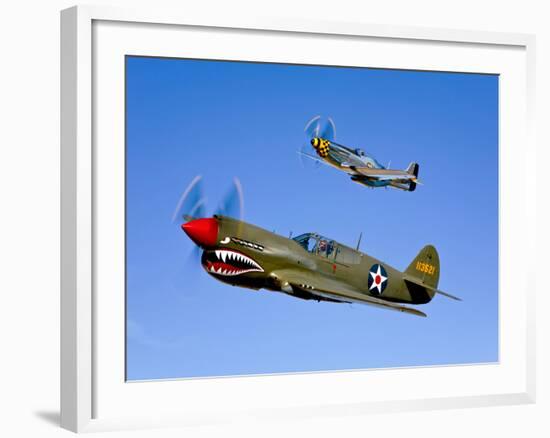 A P-40E Warhawk and a P-51D Mustang Kimberly Kaye in Flight-Stocktrek Images-Framed Photographic Print
