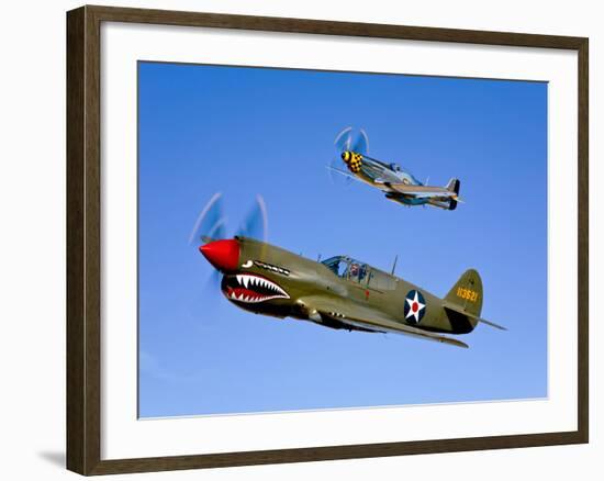 A P-40E Warhawk and a P-51D Mustang Kimberly Kaye in Flight-Stocktrek Images-Framed Photographic Print