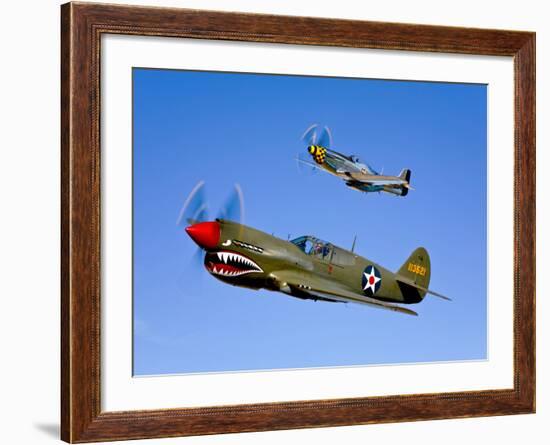 A P-40E Warhawk and a P-51D Mustang Kimberly Kaye in Flight-Stocktrek Images-Framed Photographic Print