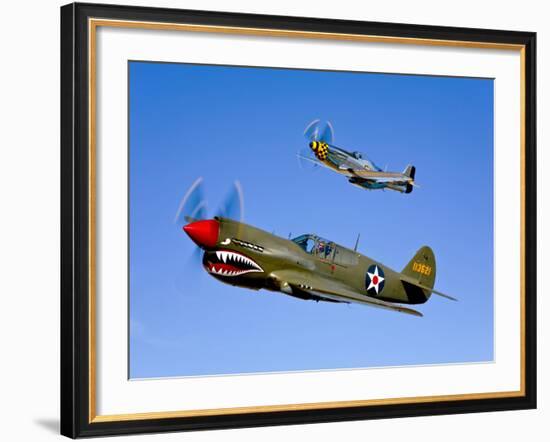 A P-40E Warhawk and a P-51D Mustang Kimberly Kaye in Flight-Stocktrek Images-Framed Photographic Print