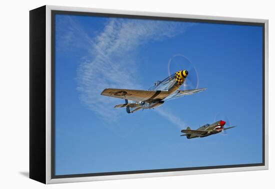 A P-51D Mustang Kimberly Kaye and a P-40E Warhawk in Flight-null-Framed Premier Image Canvas