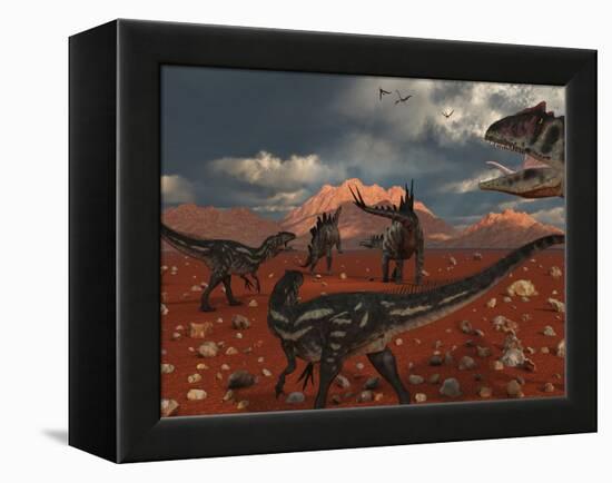 A Pack of Allosaurus Dinosaurs Track Down a Pair of Stegosaurus-Stocktrek Images-Framed Premier Image Canvas