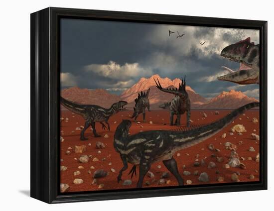 A Pack of Allosaurus Dinosaurs Track Down a Pair of Stegosaurus-Stocktrek Images-Framed Premier Image Canvas