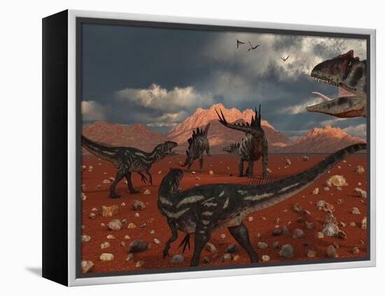 A Pack of Allosaurus Dinosaurs Track Down a Pair of Stegosaurus-Stocktrek Images-Framed Premier Image Canvas