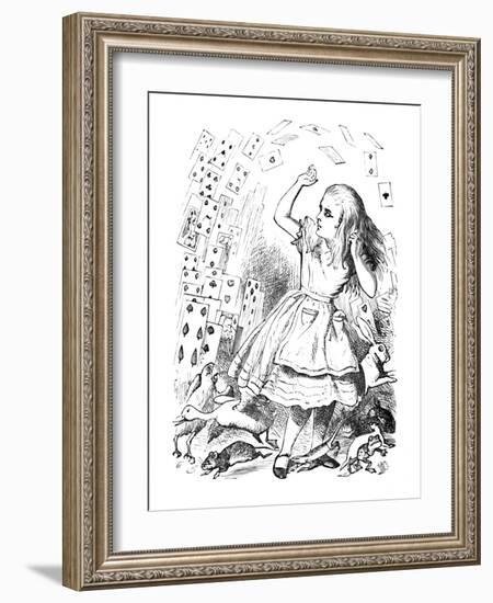 'A pack of cards flying up over Alice', 1889-John Tenniel-Framed Giclee Print