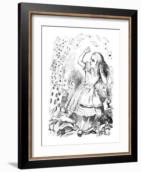 'A pack of cards flying up over Alice', 1889-John Tenniel-Framed Giclee Print