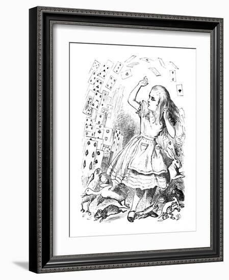 'A pack of cards flying up over Alice', 1889-John Tenniel-Framed Giclee Print