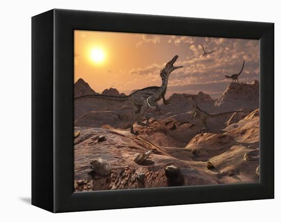 A Pack of Carnivorous Velociraptors from the Cretaceous Period on Earth-Stocktrek Images-Framed Premier Image Canvas