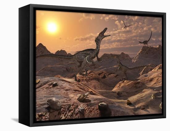 A Pack of Carnivorous Velociraptors from the Cretaceous Period on Earth-Stocktrek Images-Framed Premier Image Canvas