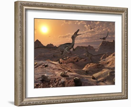 A Pack of Carnivorous Velociraptors from the Cretaceous Period on Earth-Stocktrek Images-Framed Photographic Print