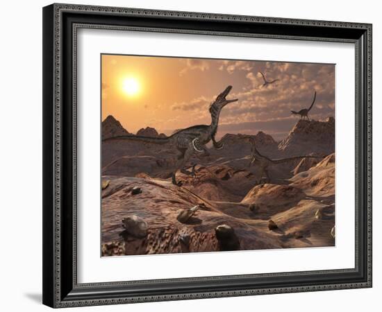 A Pack of Carnivorous Velociraptors from the Cretaceous Period on Earth-Stocktrek Images-Framed Photographic Print