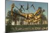 A Pack of Dilophosaurus Dinosaurs Hunting for Prey-null-Mounted Art Print