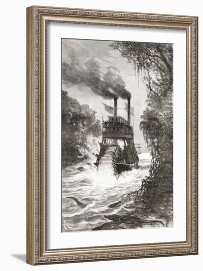 A Paddle Steamer in the Primera Angostura, a Sound of the Strait of Magellan, Chile-null-Framed Giclee Print