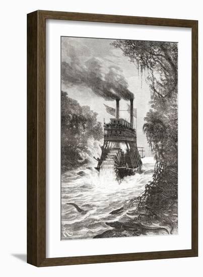 A Paddle Steamer in the Primera Angostura, a Sound of the Strait of Magellan, Chile-null-Framed Giclee Print