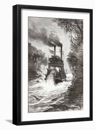 A Paddle Steamer in the Primera Angostura, a Sound of the Strait of Magellan, Chile-null-Framed Giclee Print
