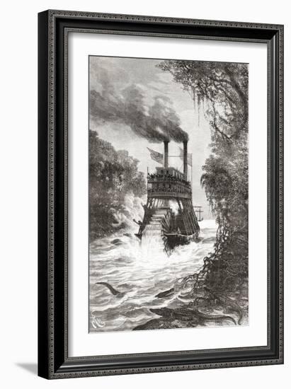 A Paddle Steamer in the Primera Angostura, a Sound of the Strait of Magellan, Chile-null-Framed Giclee Print