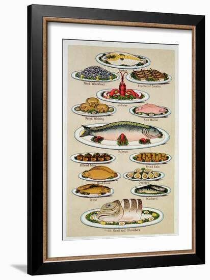 A Page from Mrs Beeton's Cookbook on Fish-null-Framed Giclee Print