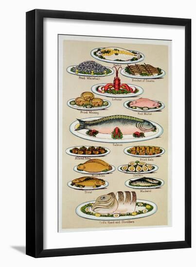 A Page from Mrs Beeton's Cookbook on Fish-null-Framed Giclee Print