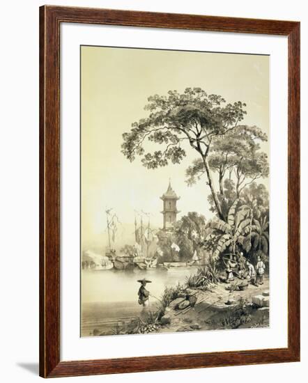 A Pagoda on the Macao-Canton Canal, Plate 21 from 'Sketches of China', Engraved by Eugene Ciceri-Auguste Borget-Framed Giclee Print