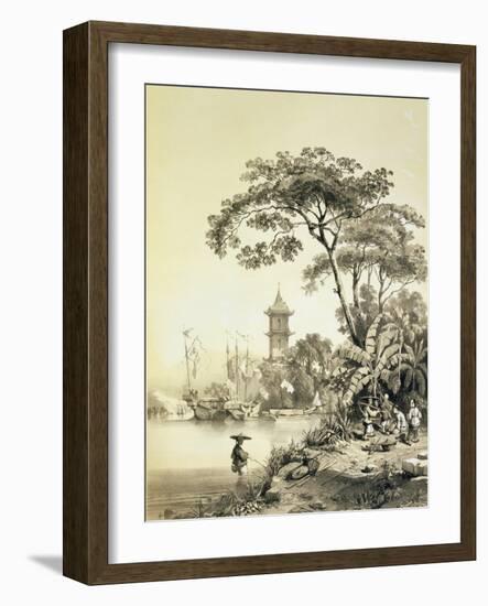 A Pagoda on the Macao-Canton Canal, Plate 21 from 'Sketches of China', Engraved by Eugene Ciceri-Auguste Borget-Framed Giclee Print