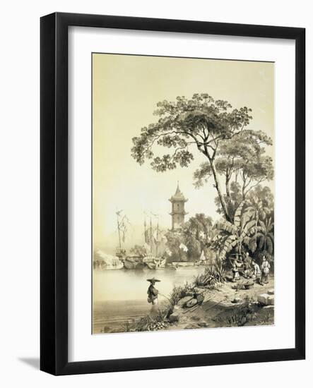 A Pagoda on the Macao-Canton Canal, Plate 21 from 'Sketches of China', Engraved by Eugene Ciceri-Auguste Borget-Framed Giclee Print