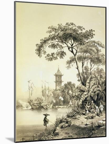 A Pagoda on the Macao-Canton Canal, Plate 21 from 'Sketches of China', Engraved by Eugene Ciceri-Auguste Borget-Mounted Giclee Print