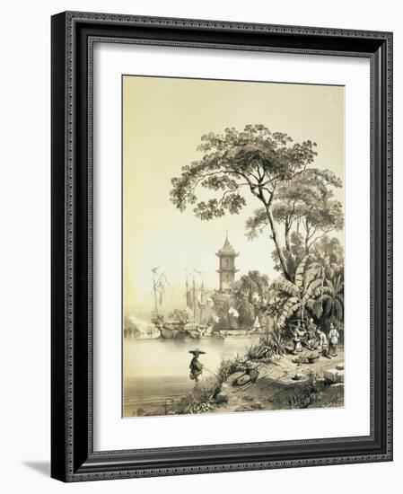 A Pagoda on the Macao-Canton Canal, Plate 21 from 'Sketches of China', Engraved by Eugene Ciceri-Auguste Borget-Framed Giclee Print