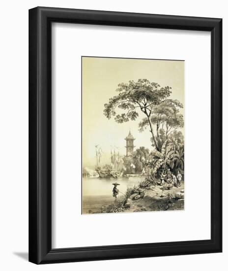 A Pagoda on the Macao-Canton Canal, Plate 21 from 'Sketches of China', Engraved by Eugene Ciceri-Auguste Borget-Framed Premium Giclee Print