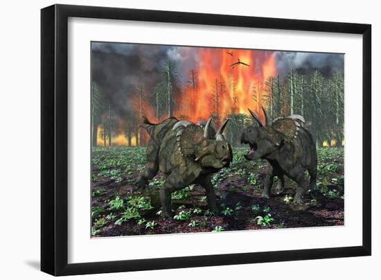 A Pair of Albertaceratops Running Away from a Forest Fire-null-Framed Art Print