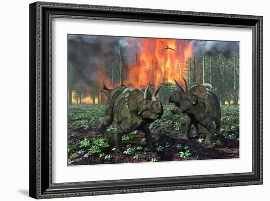 A Pair of Albertaceratops Running Away from a Forest Fire-null-Framed Art Print