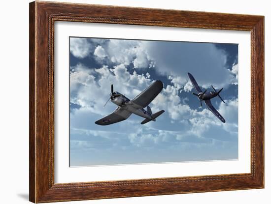 A Pair of American Vought F4U Corsair Aircraft in Flight During World War Ii-null-Framed Art Print