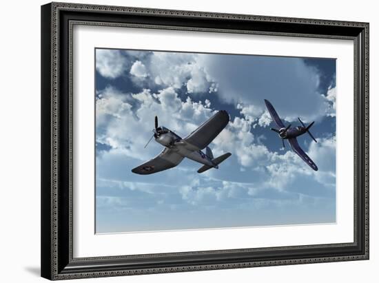 A Pair of American Vought F4U Corsair Aircraft in Flight During World War Ii-null-Framed Art Print