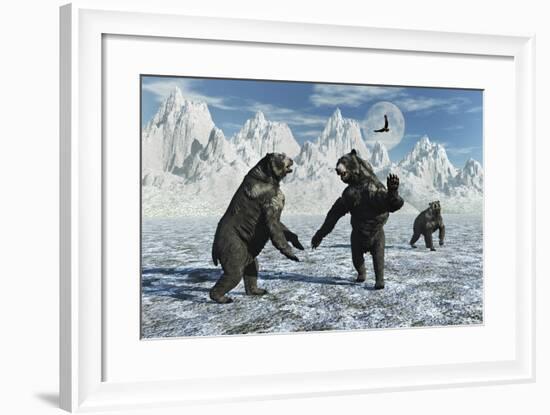 A Pair of Arctodus Bears in a Territorial Dispute-Stocktrek Images-Framed Art Print
