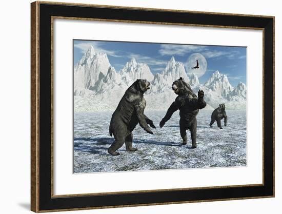 A Pair of Arctodus Bears in a Territorial Dispute-Stocktrek Images-Framed Art Print