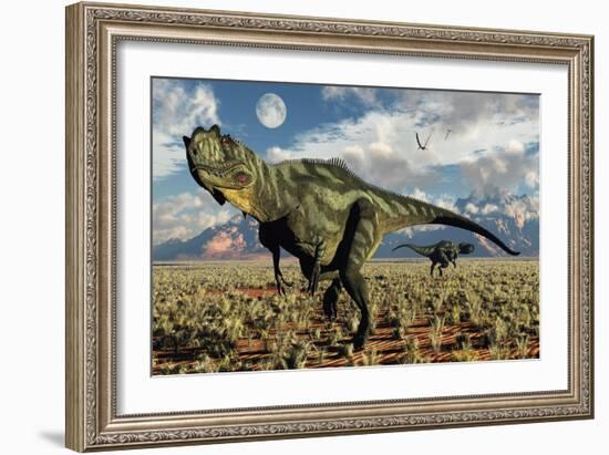 A Pair of Carnivorous Yangchuanosaurus Dinosaurs-null-Framed Art Print