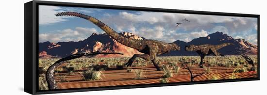 A Pair of Carnotaurus Dinosaurs in a Territorial Dispute-null-Framed Stretched Canvas