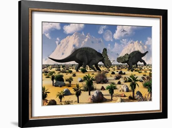 A Pair of Centrosaurus Dinosaurs Involved in a Territorial Dispute-null-Framed Art Print