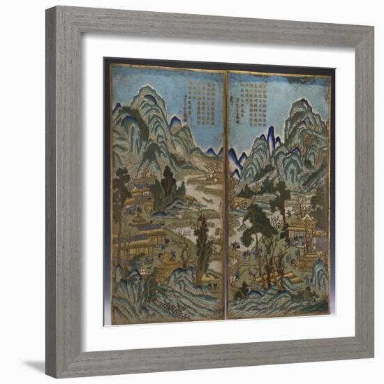 A Pair of Chinese Cloisonne Enamel Landscape Panels-null-Framed Giclee Print